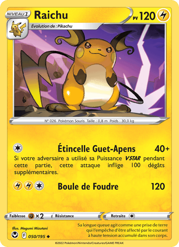 Raichu, carte 050 de Tempête Argentée