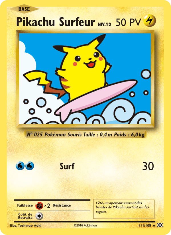 Pikachu Surfeur, carte 111 de Évolutions
