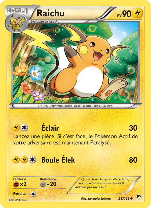Raichu, carte 28 de Poings Furieux