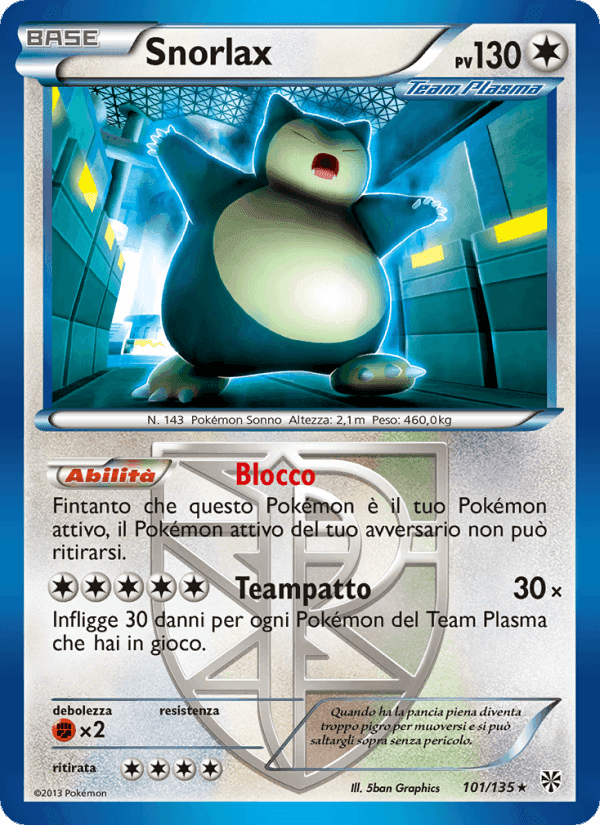 Snorlax, carte 101 de Uragano Plasma