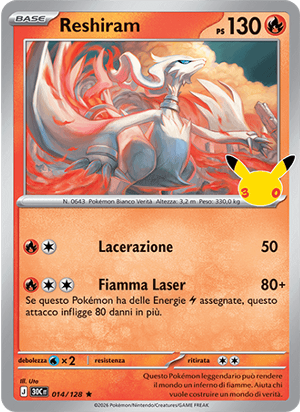 Reshiram, carta 014 di 30° Anniversario