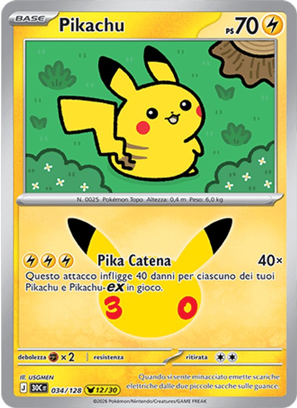Pikachu, card 034 from 30° Anniversario