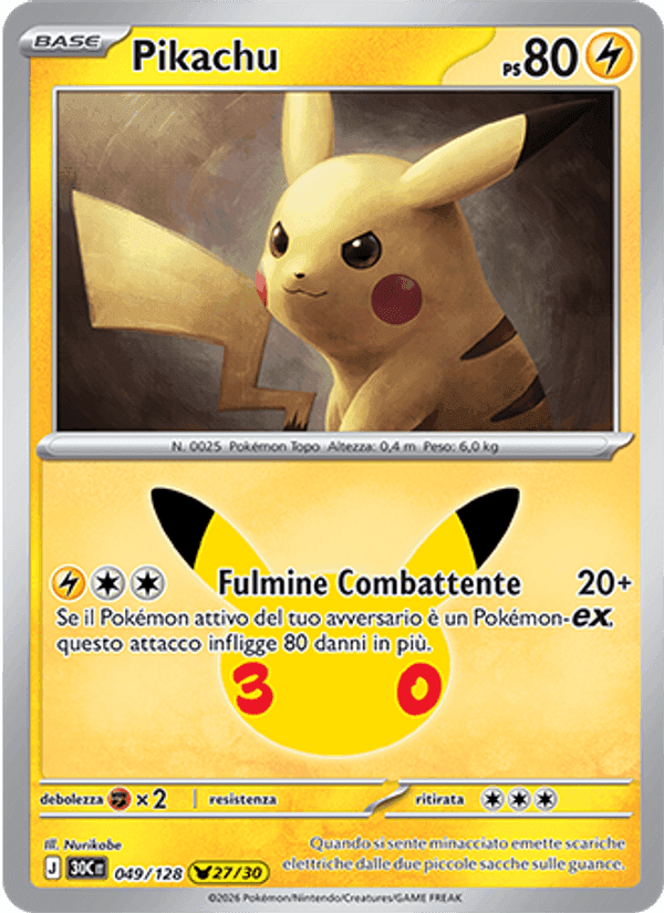 Pikachu, carta 049 de 30° Anniversario