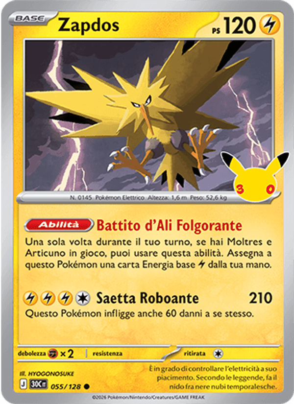 Zapdos, carta 055 di 30° Anniversario