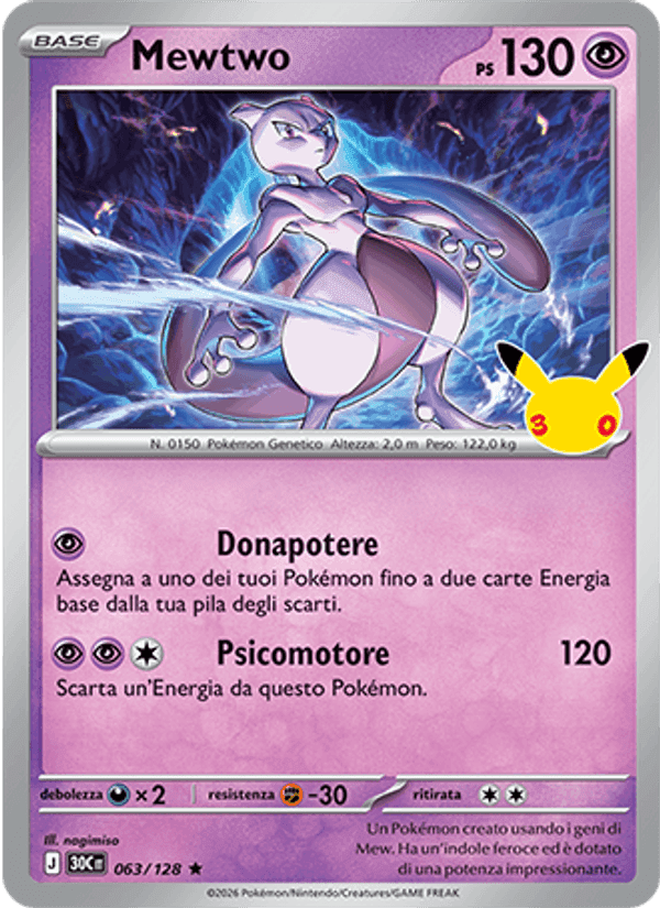 Mewtwo, carta 063 di 30° Anniversario