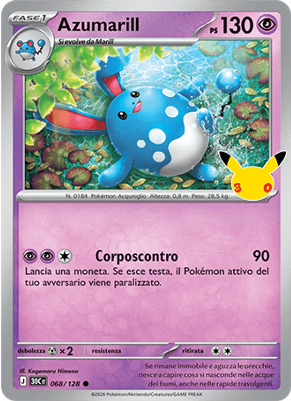 Azumarill, carta 068 de 30° Anniversario