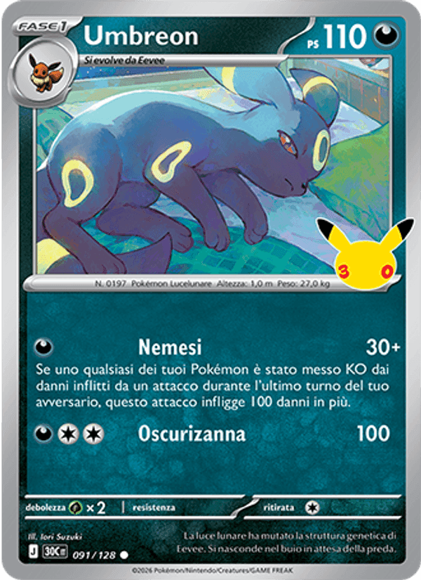 Umbreon, carta 091 di 30° Anniversario