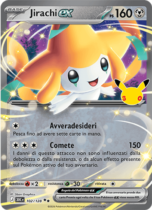 Jirachi-ex, card 102 from 30° Anniversario