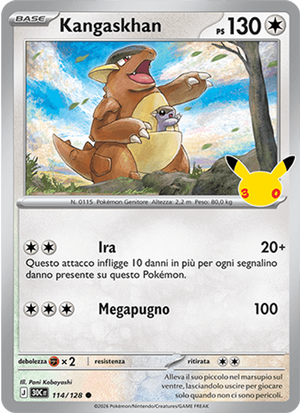 Kangaskhan, card 114 from 30° Anniversario