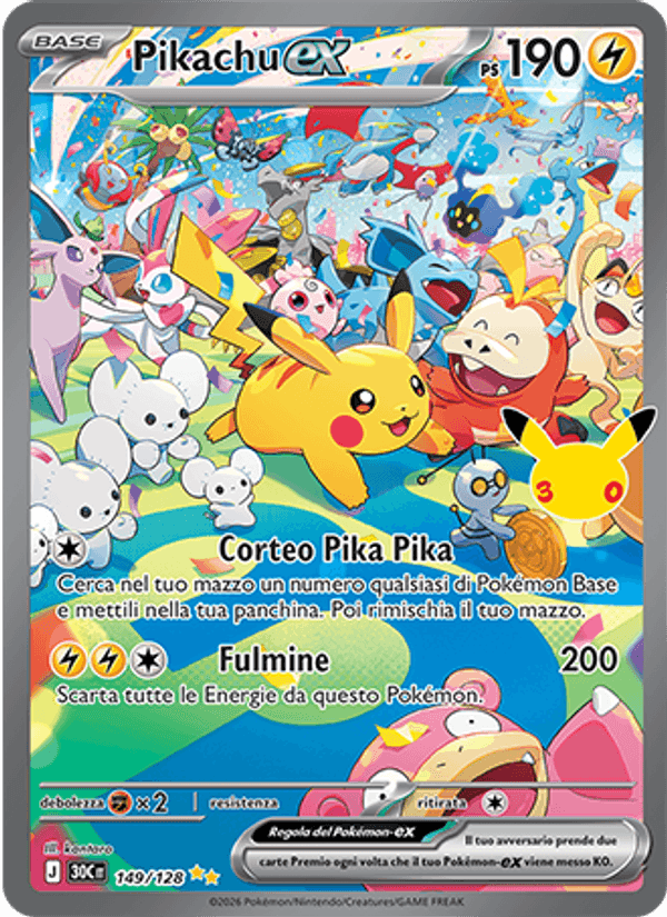 Pikachu-ex, card 149 from 30° Anniversario