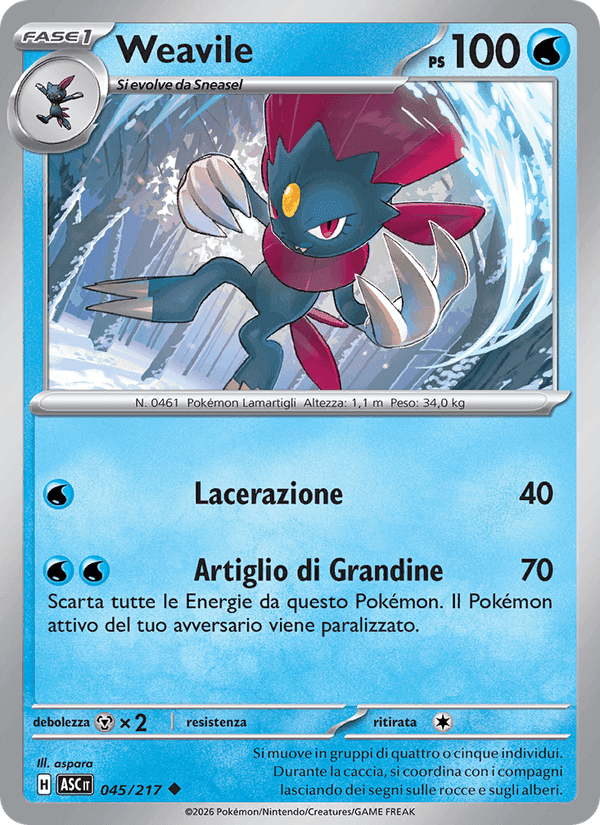 Weavile, carta 045 de Ascesa Eroica