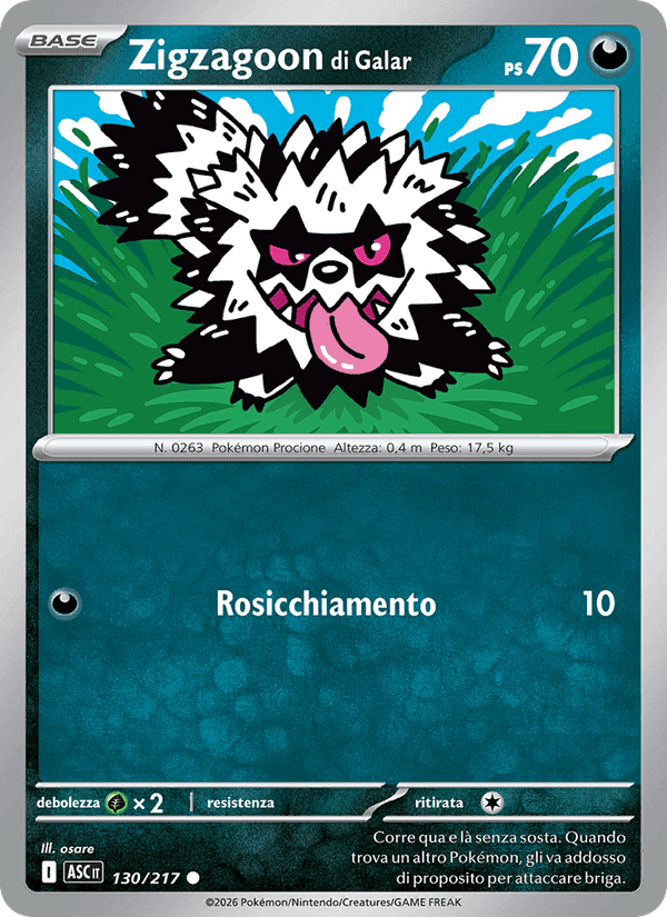 Zigzagoon di Galar, carta 130 de Ascesa Eroica