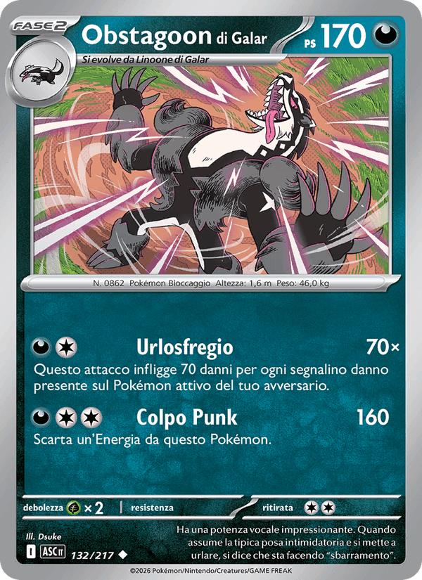 Obstagoon di Galar, carta 132 de Ascesa Eroica