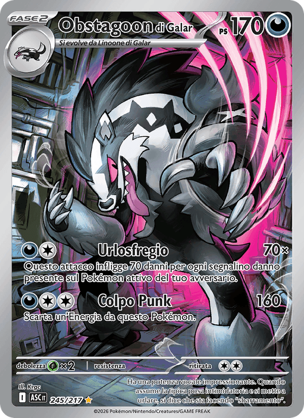 Obstagoon di Galar, carta 245 di Ascesa Eroica