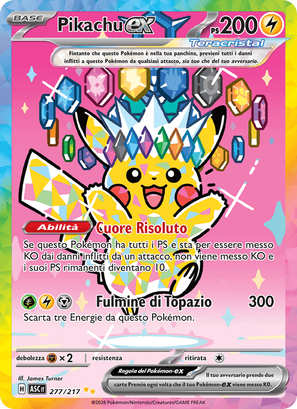 Pikachu-ex, card 277 from Ascesa Eroica