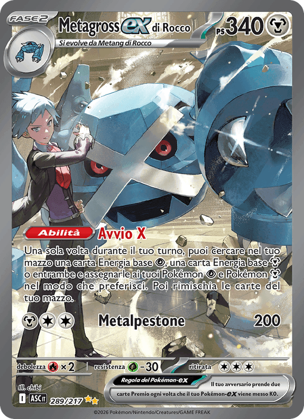 Metagross-ex di Rocco, carta 289 di Ascesa Eroica