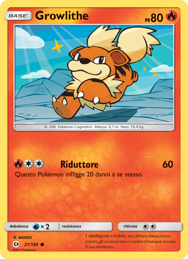 Growlithe, carte 21 de Sole e Luna