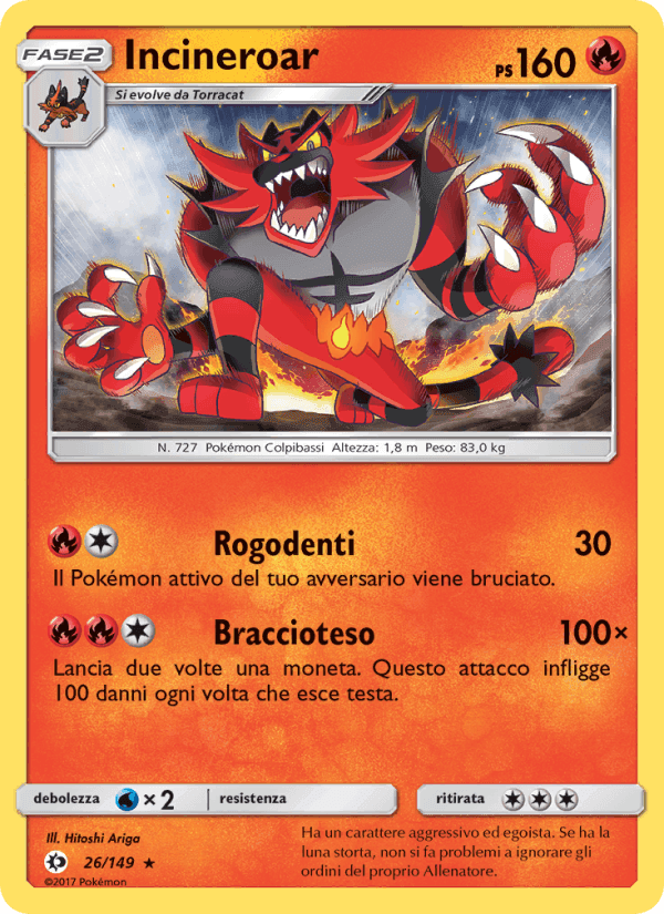 Incineroar, carte 26 de Sole e Luna