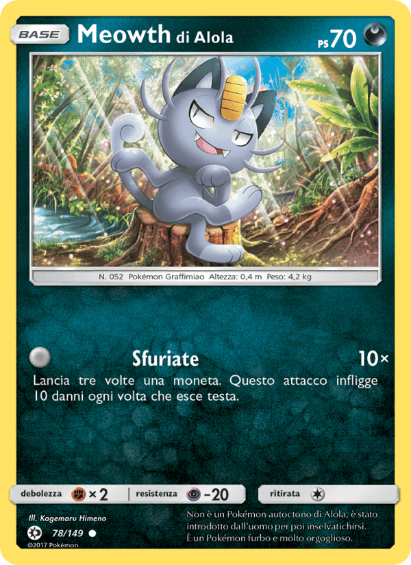Meowth di Alola, carte 78 de Sole e Luna