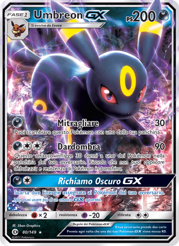 Umbreon GX, carta 80 di Sole e Luna