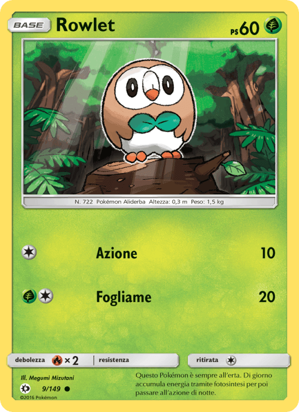 Rowlet, carte 9 de Sole e Luna