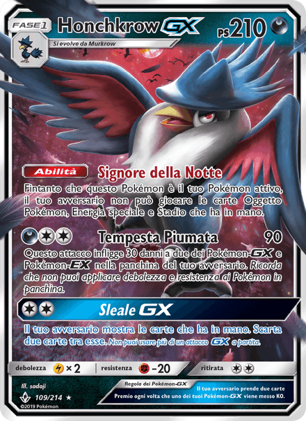 Honchkrow GX, carta 109 de Legami Inossidabili