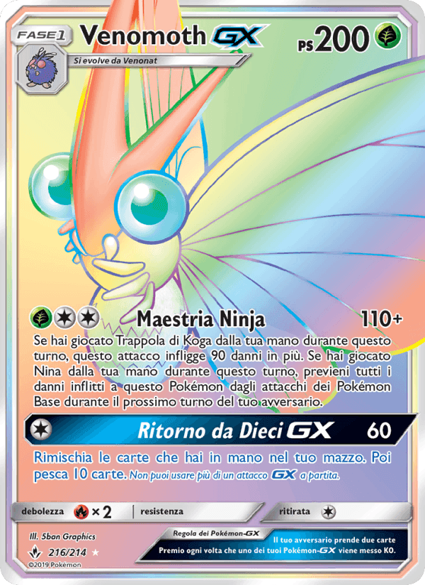 Venomoth GX, carta 216 di Legami Inossidabili