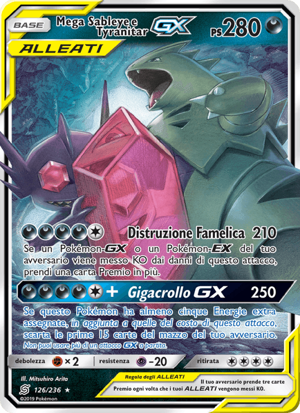 Mega Sableye e Tyranitar GX, carta 126 di Sintonia Mentale