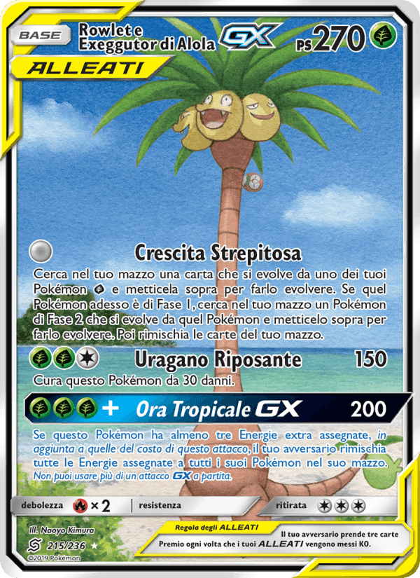Rowlet e Exeggutor di Alola GX, card 215 from Sintonia Mentale