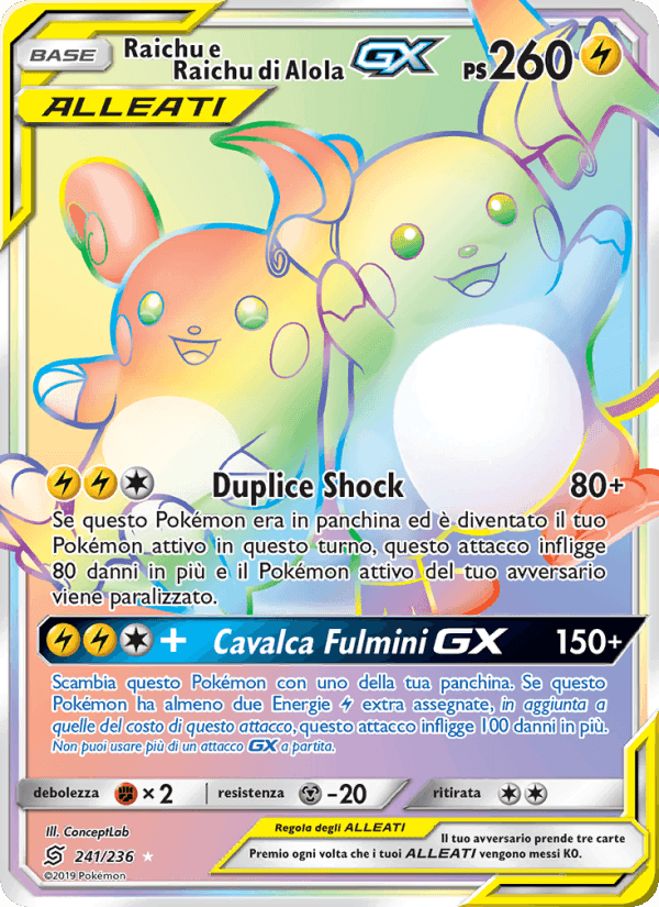 Raichu e Raichu di Alola GX, card 241 from Sintonia Mentale