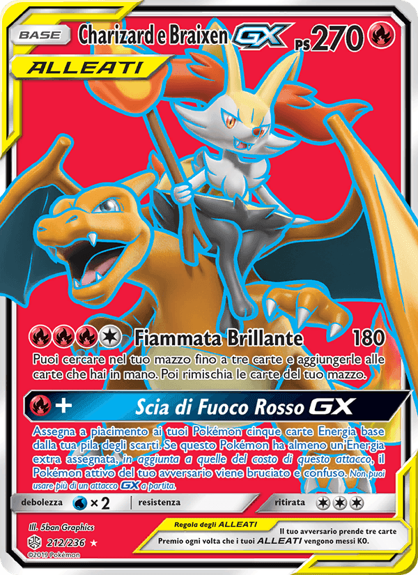 Charizard e Braixen GX, carta 212 di Eclissi Cosmica
