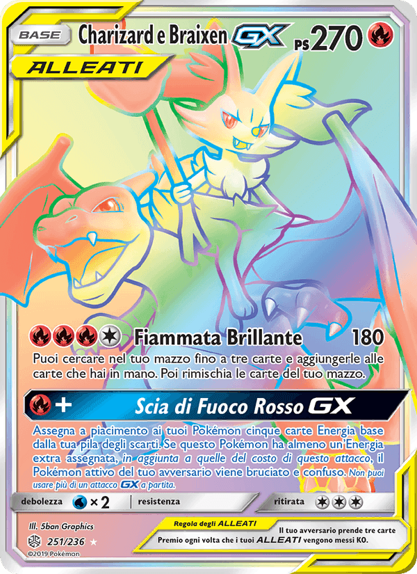 Charizard e Braixen GX, carta 251 di Eclissi Cosmica