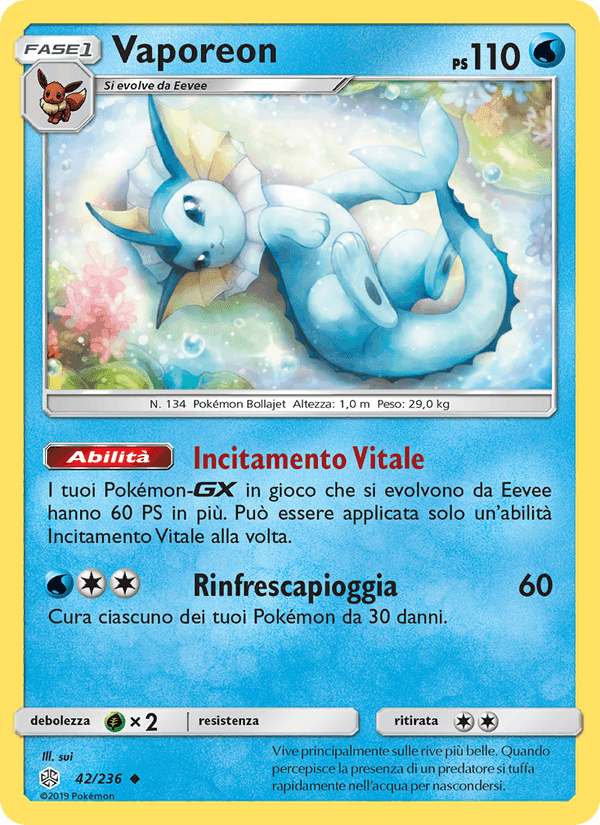 Vaporeon, card 42 from Eclissi Cosmica