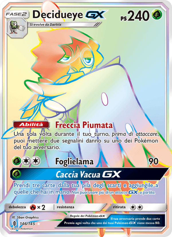Decidueye GX, carte 146 de Guardiani Nascenti