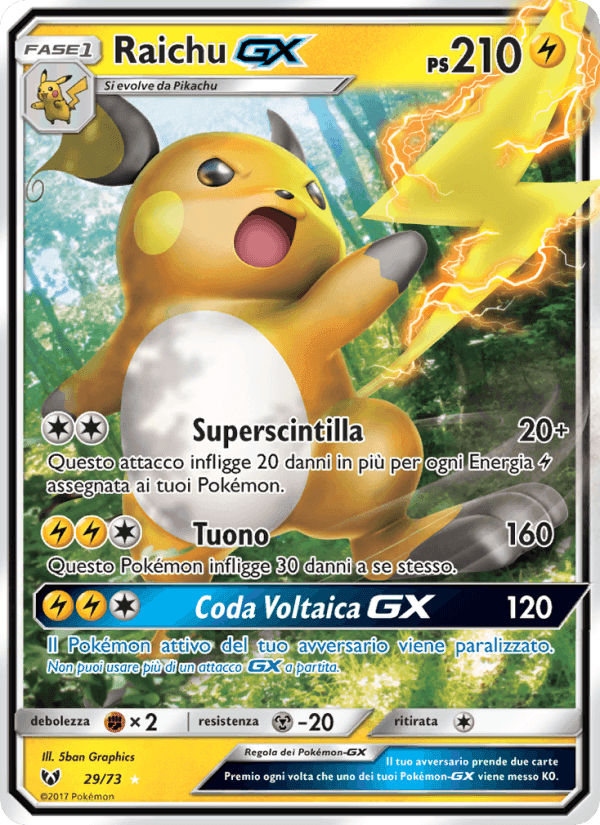 Raichu GX, card 29 from Leggende Iridescenti
