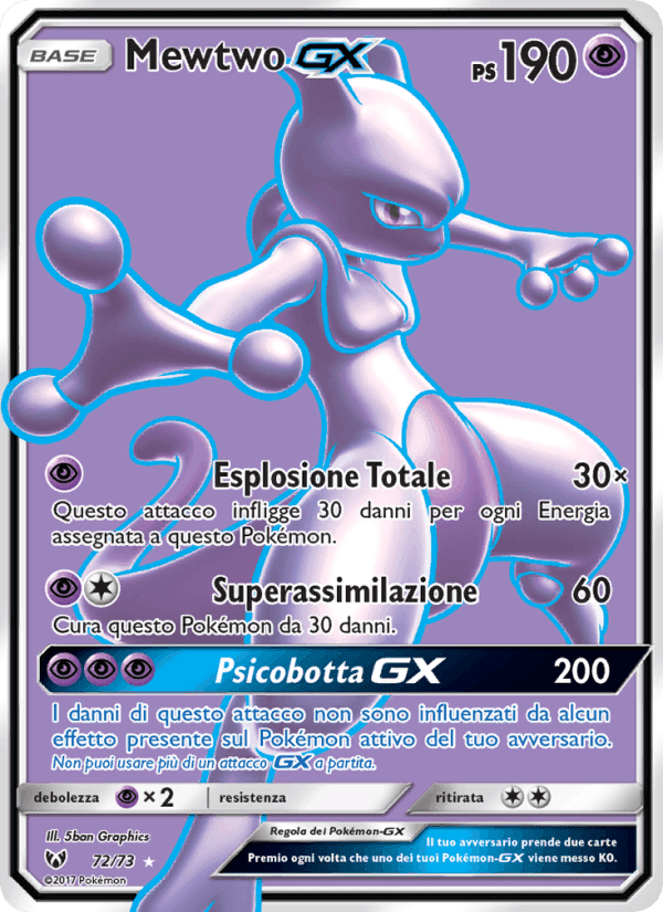 Mewtwo GX, carta 72 de Leggende Iridescenti