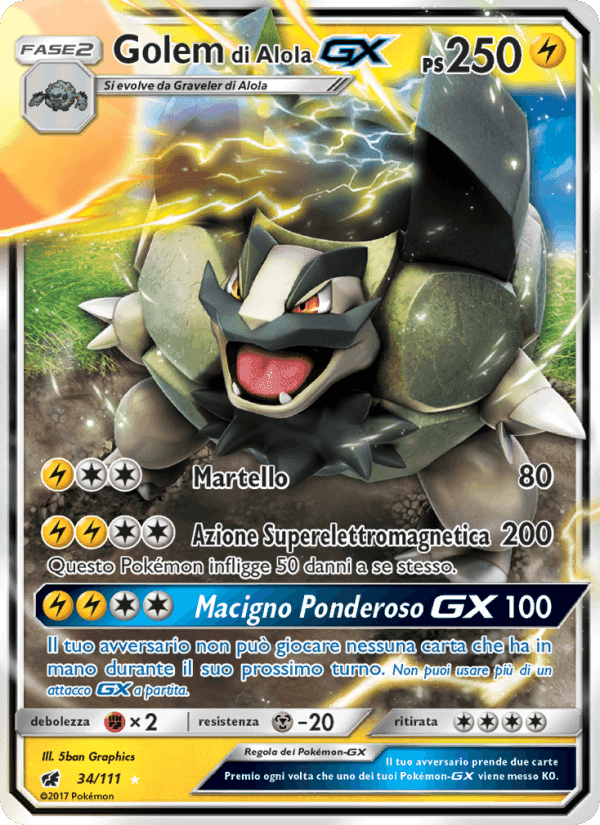 Golem di Alola GX, carta 34 de Invasione Scarlatta