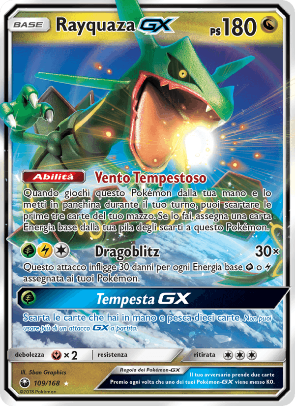 Rayquaza GX, carta 109 de Tempesta Astrale