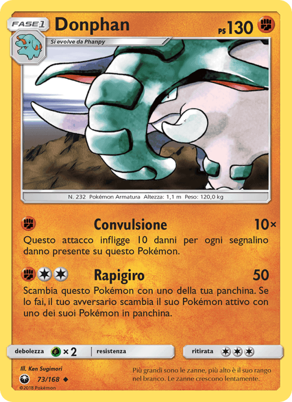 Donphan, card 73 from Tempesta Astrale