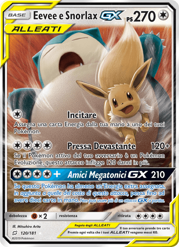 Eevee e Snorlax GX, carta 120 di Gioco di Squadra