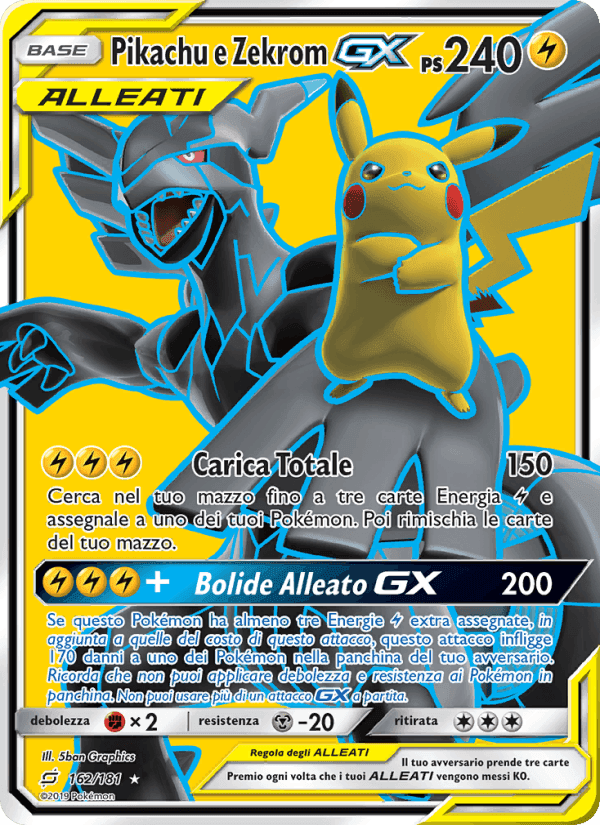 Pikachu e Zekrom GX, carta 162 di Gioco di Squadra