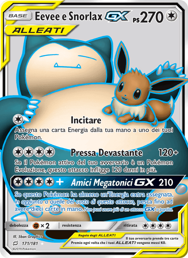 Eevee e Snorlax GX, carta 171 di Gioco di Squadra