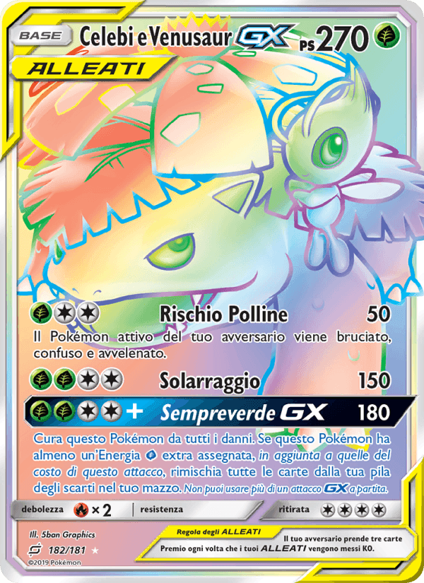 Celebi e Venusaur GX, carta 182 di Gioco di Squadra