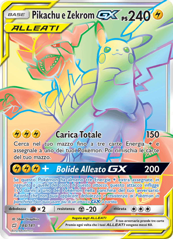 Pikachu e Zekrom GX, carta 184 di Gioco di Squadra