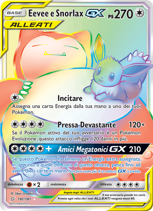 Eevee e Snorlax GX, carta 191 di Gioco di Squadra