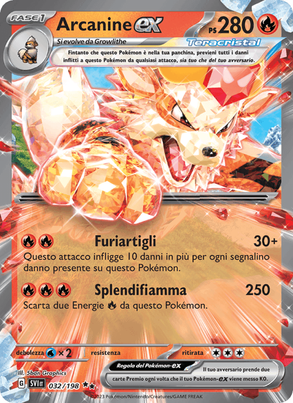 Arcanine-ex, carta 032 di Scarlatto e Violetto