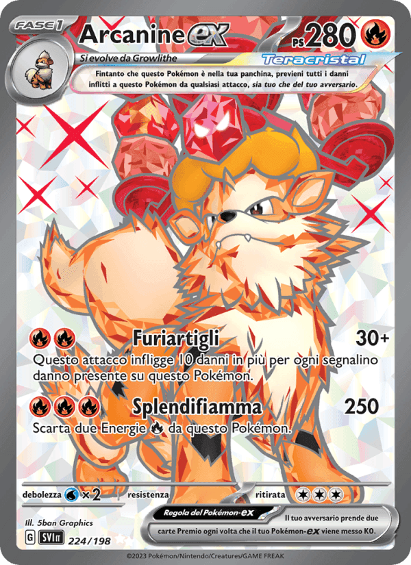 Arcanine-ex, carta 224 di Scarlatto e Violetto