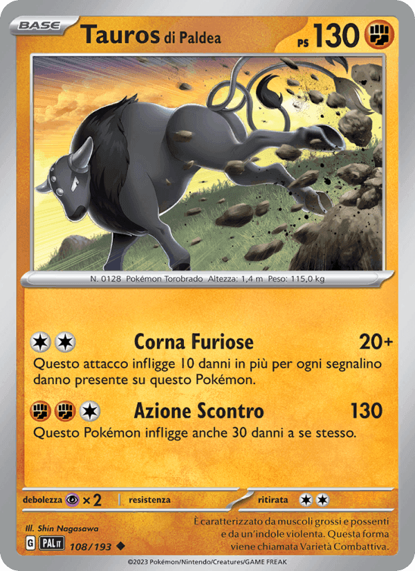Tauros di Paldea, carte 108 de Evoluzioni a Paldea