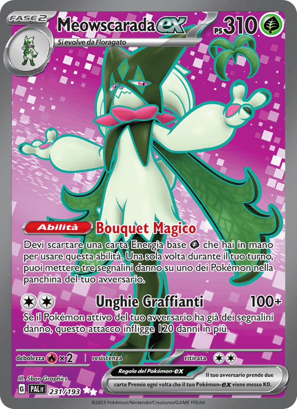 Meowscarada-ex, carte 231 de Evoluzioni a Paldea