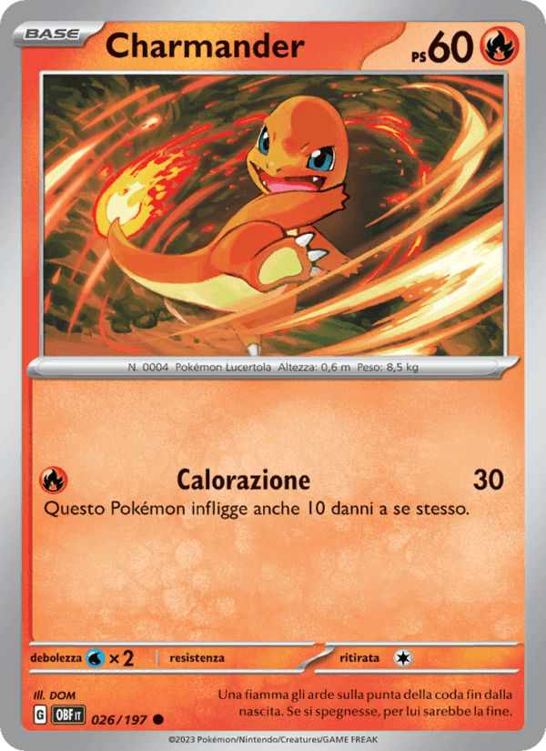 Charmander, carta 026 di Ossidiana Infuocata